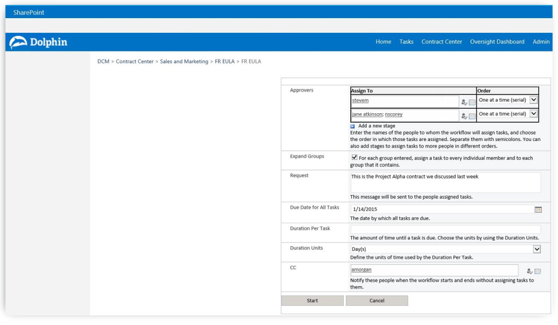screenshot of Automated Contract Approval Process